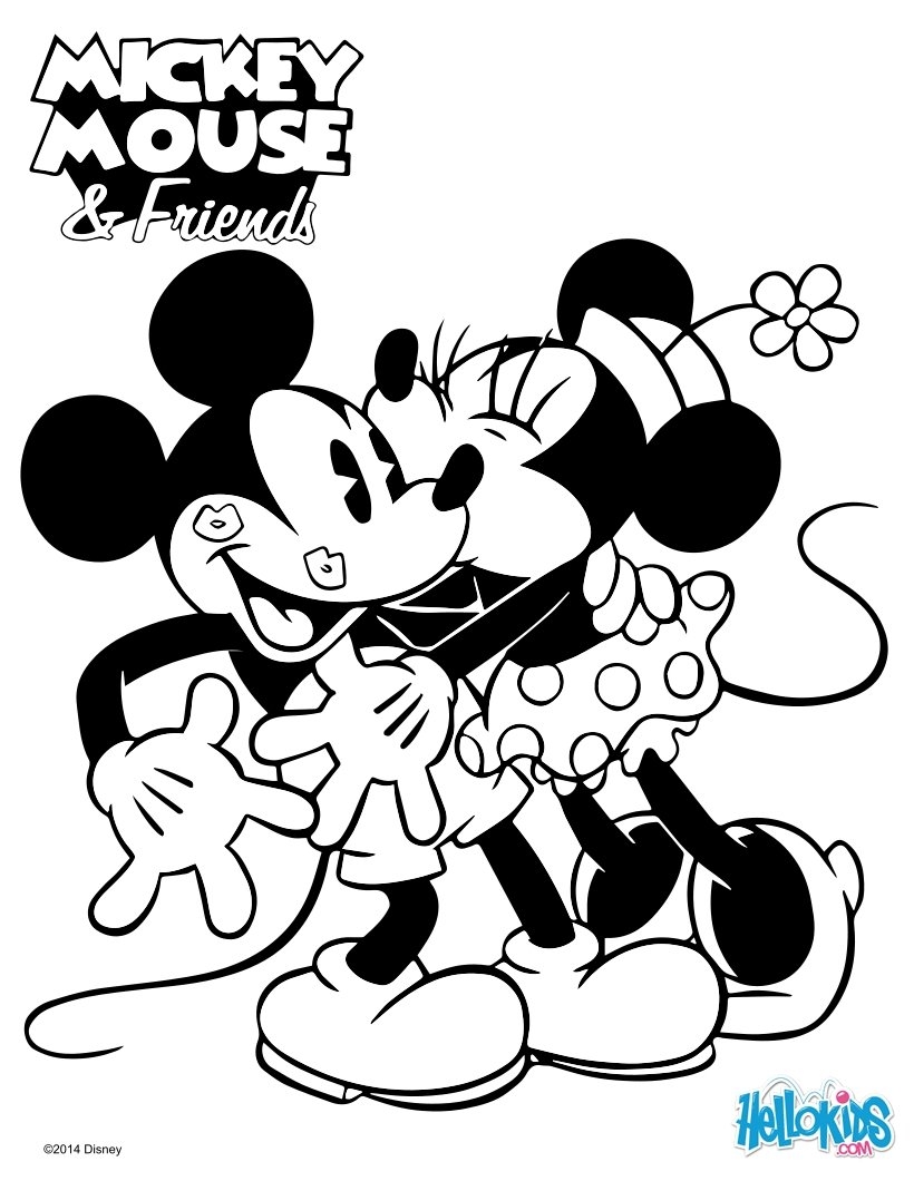 Minnie Mouse Kisses Mickey Coloring Pages Hellokids