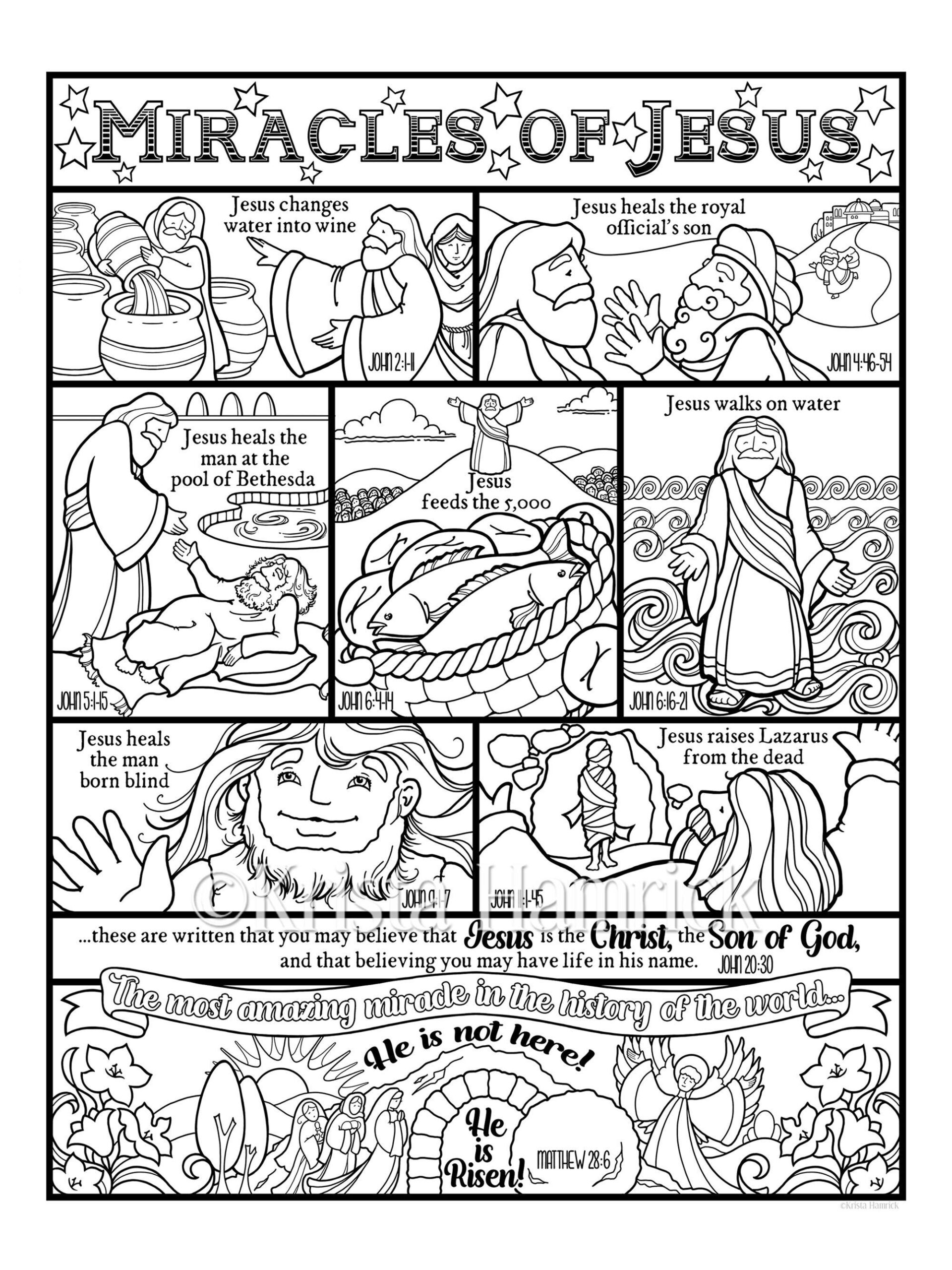 Miracles Of Jesus Coloring Page In Three Sizes 8 5X11 8X10 Suitable For Framing 6X8 For Bible Journaling Tip in Etsy