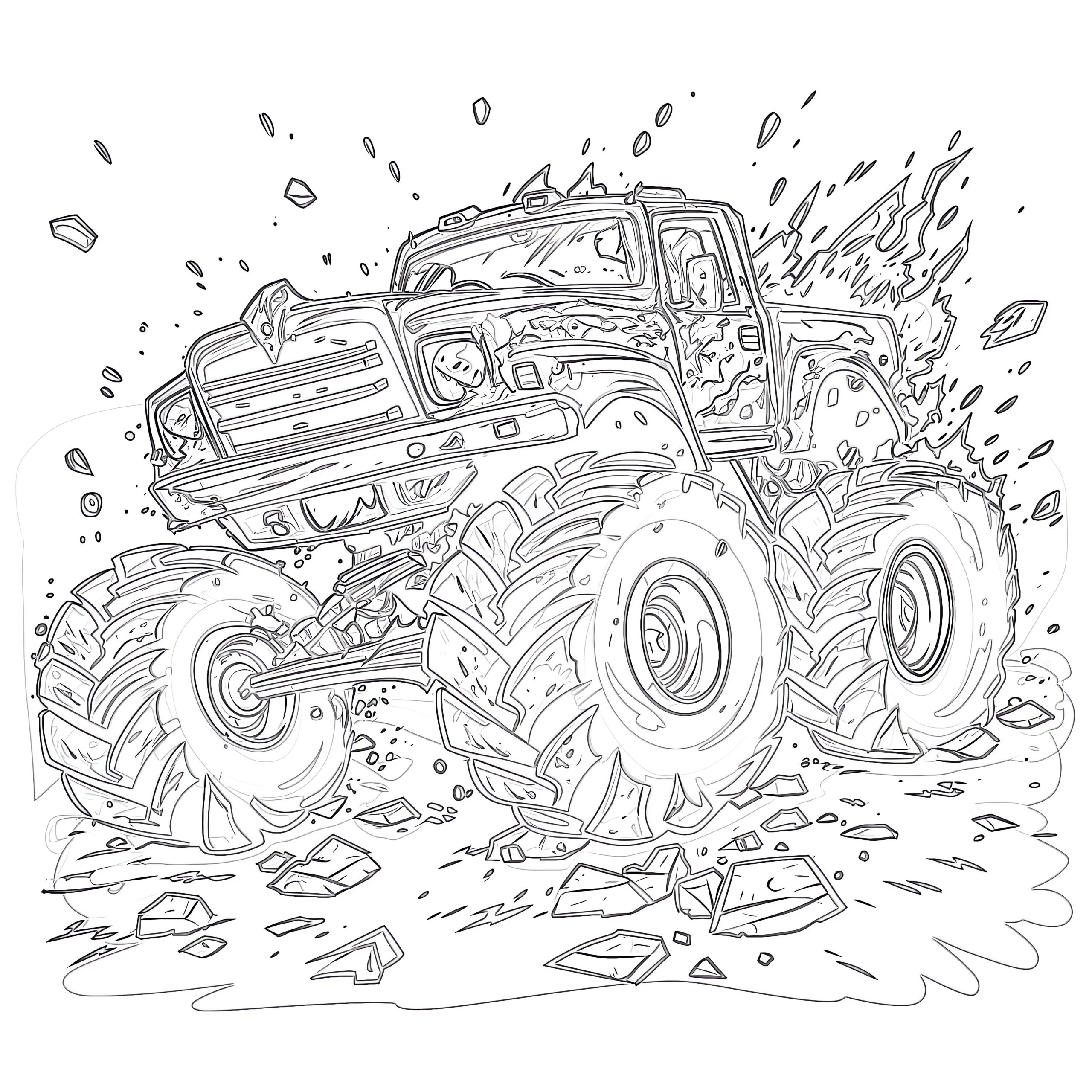 Monster Truck Crushed The Car Coloring Pages Mimi Panda