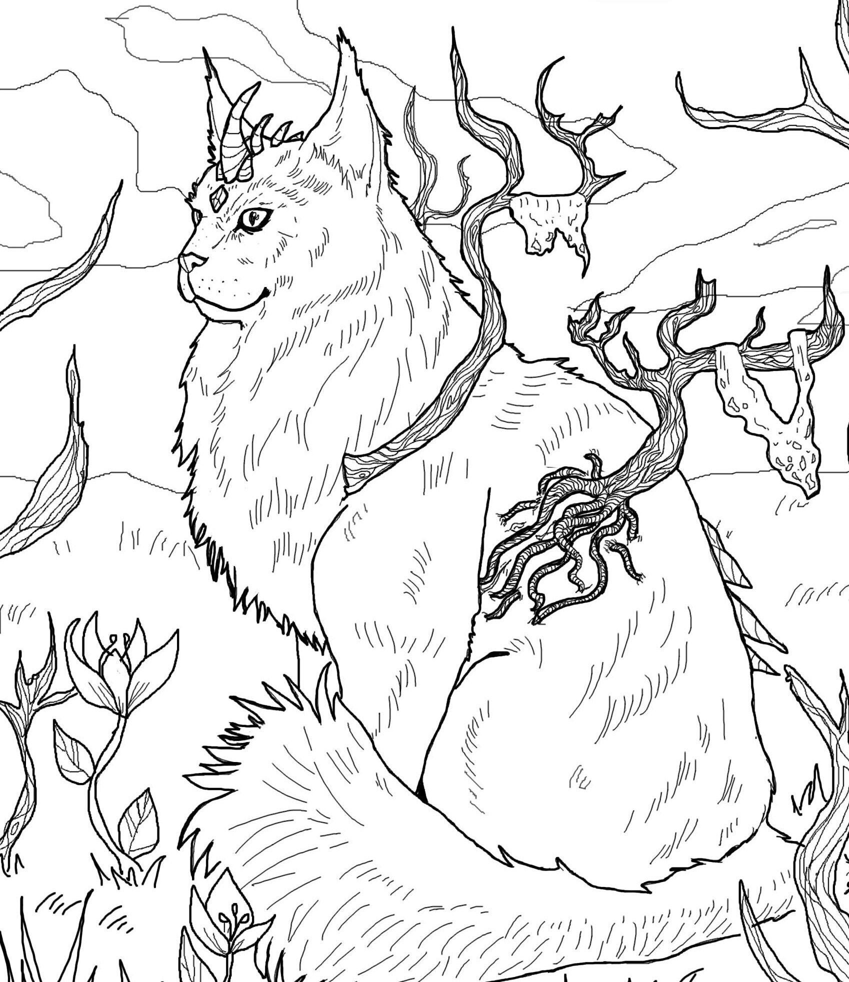 Mythical Cat Downloadable Coloring Page Etsy