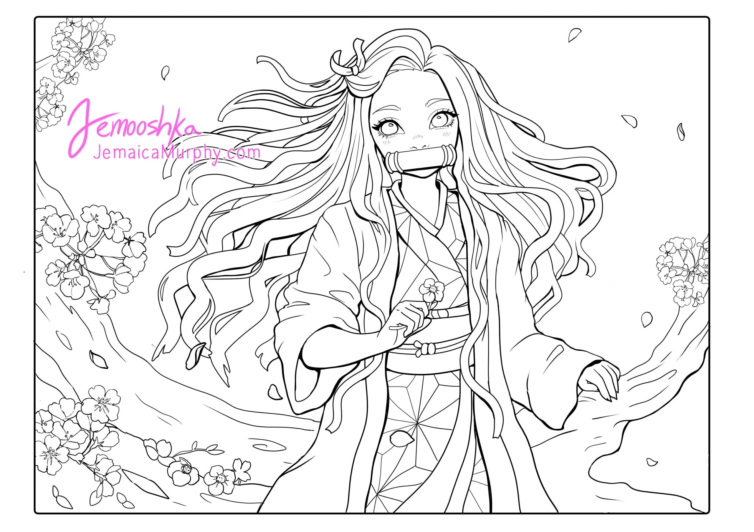 Nezuko Demon Slayer Printable PDF Coloring Page Fantasy Anime Manga Adult Coloring Page Etsy