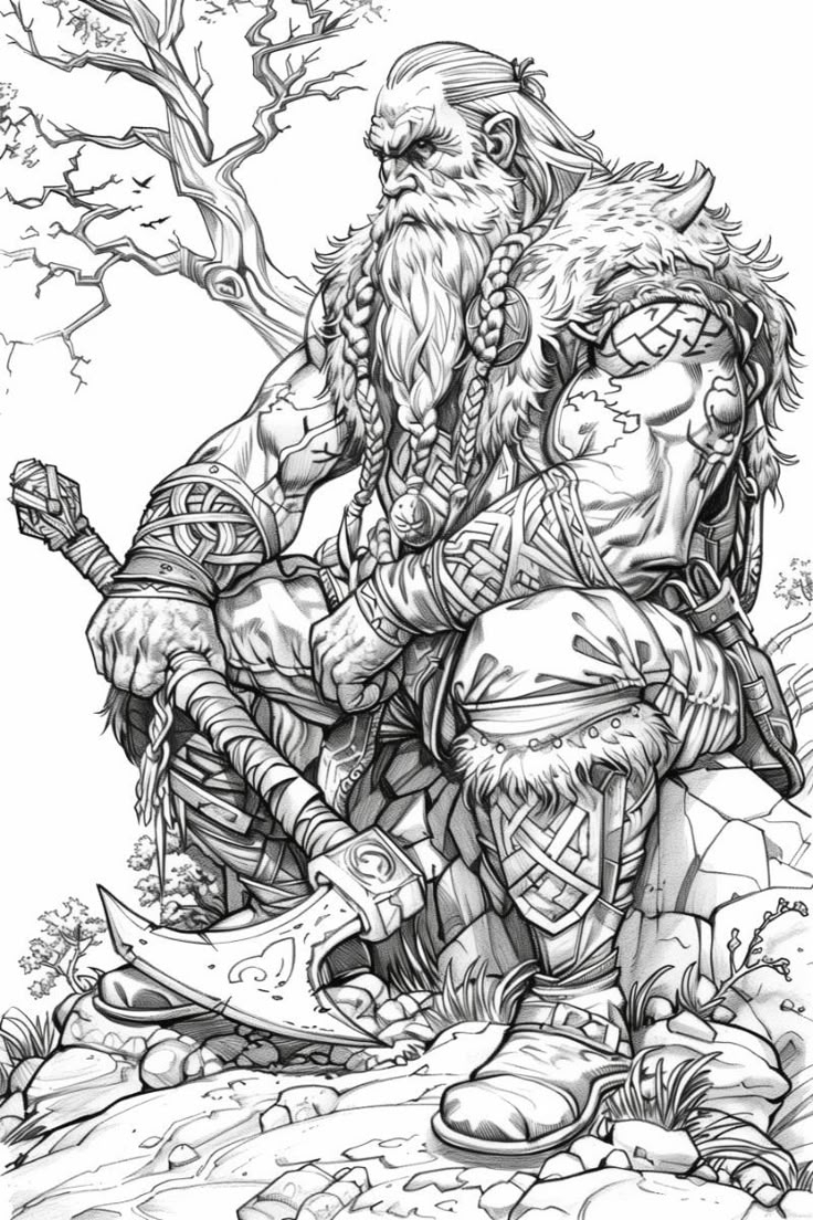 Old Viking Warrior Coloring Page For Adults Free Printable 
