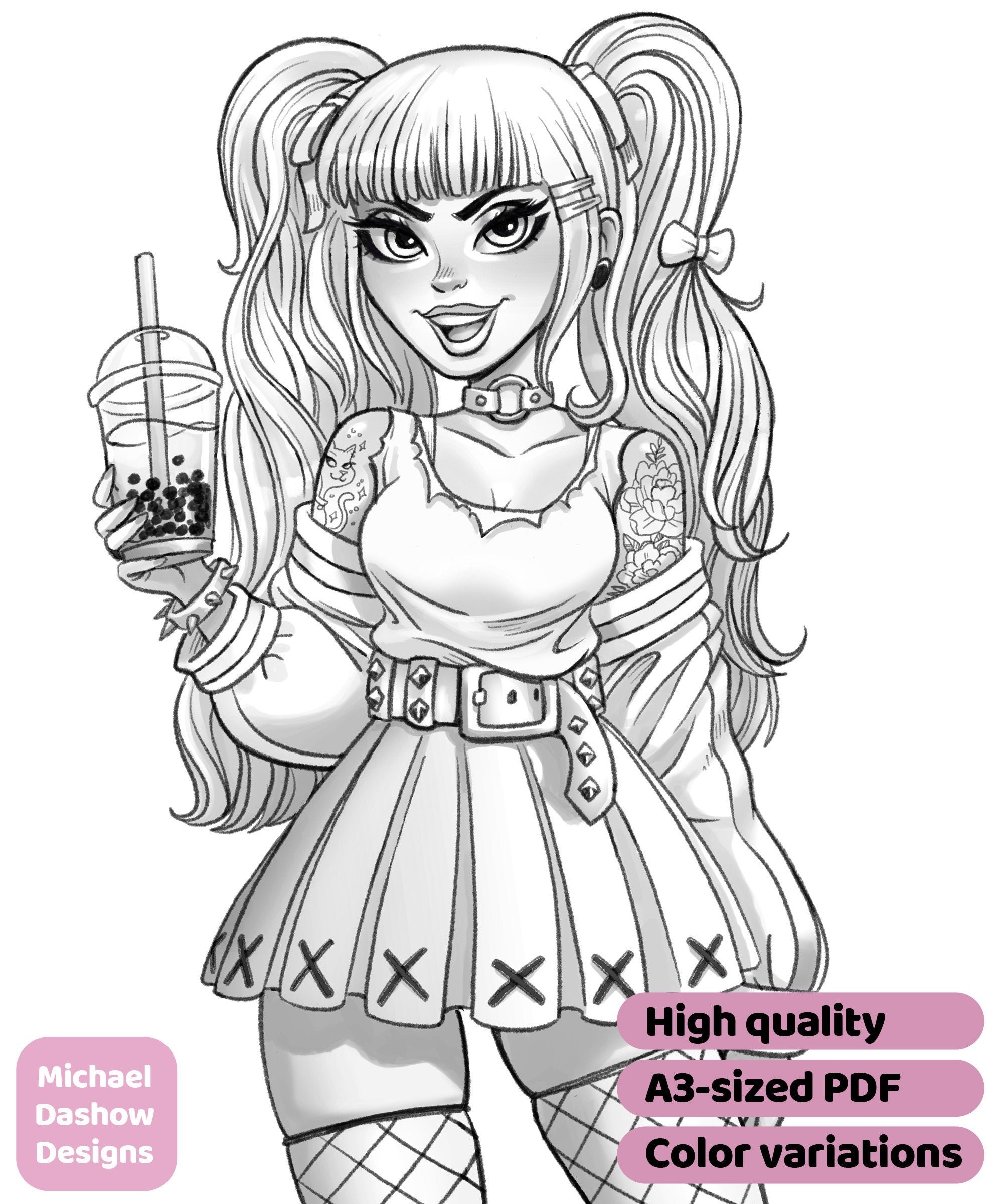 Pastel Goth Danii Printable Adult Coloring Page Instant Download Etsy