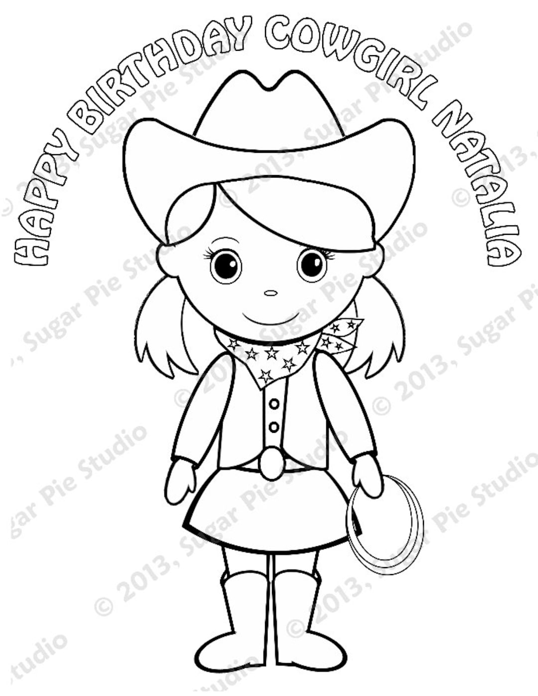 Personalized Cowgirl Coloring Page Birthday Party Favor Colouring Activity Sheet Personalized Printable Template Etsy