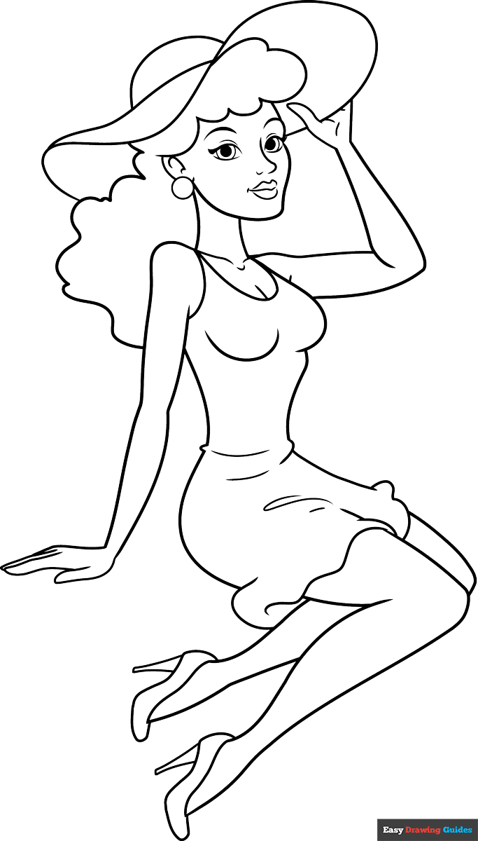 Pinup Girl Coloring Page Easy Drawing Guides