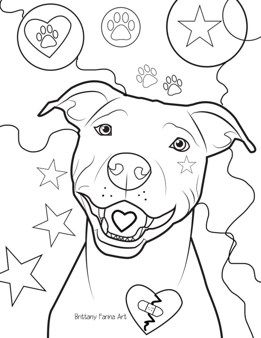 Pitbull Coloring Page Dog Coloring Page Etsy