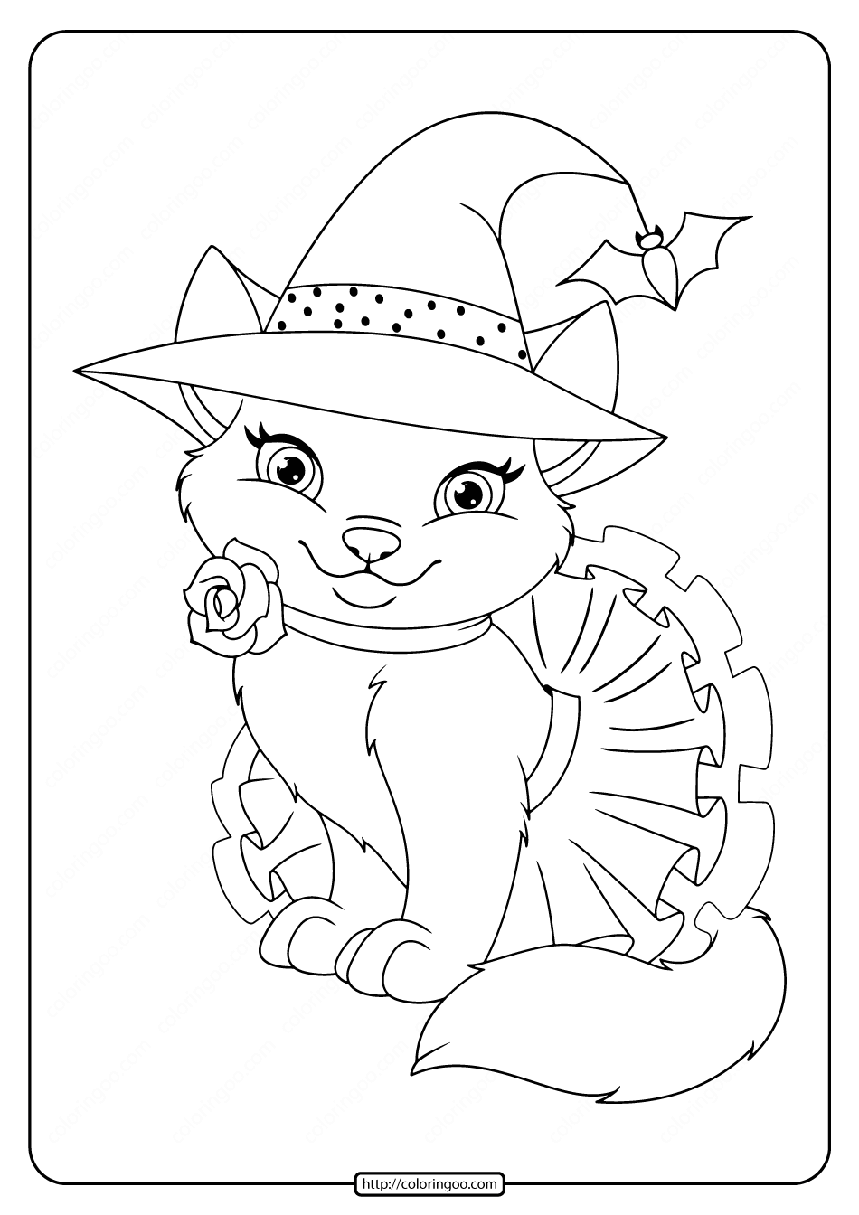 Printable Cute Halloween Cat Coloring Pages
