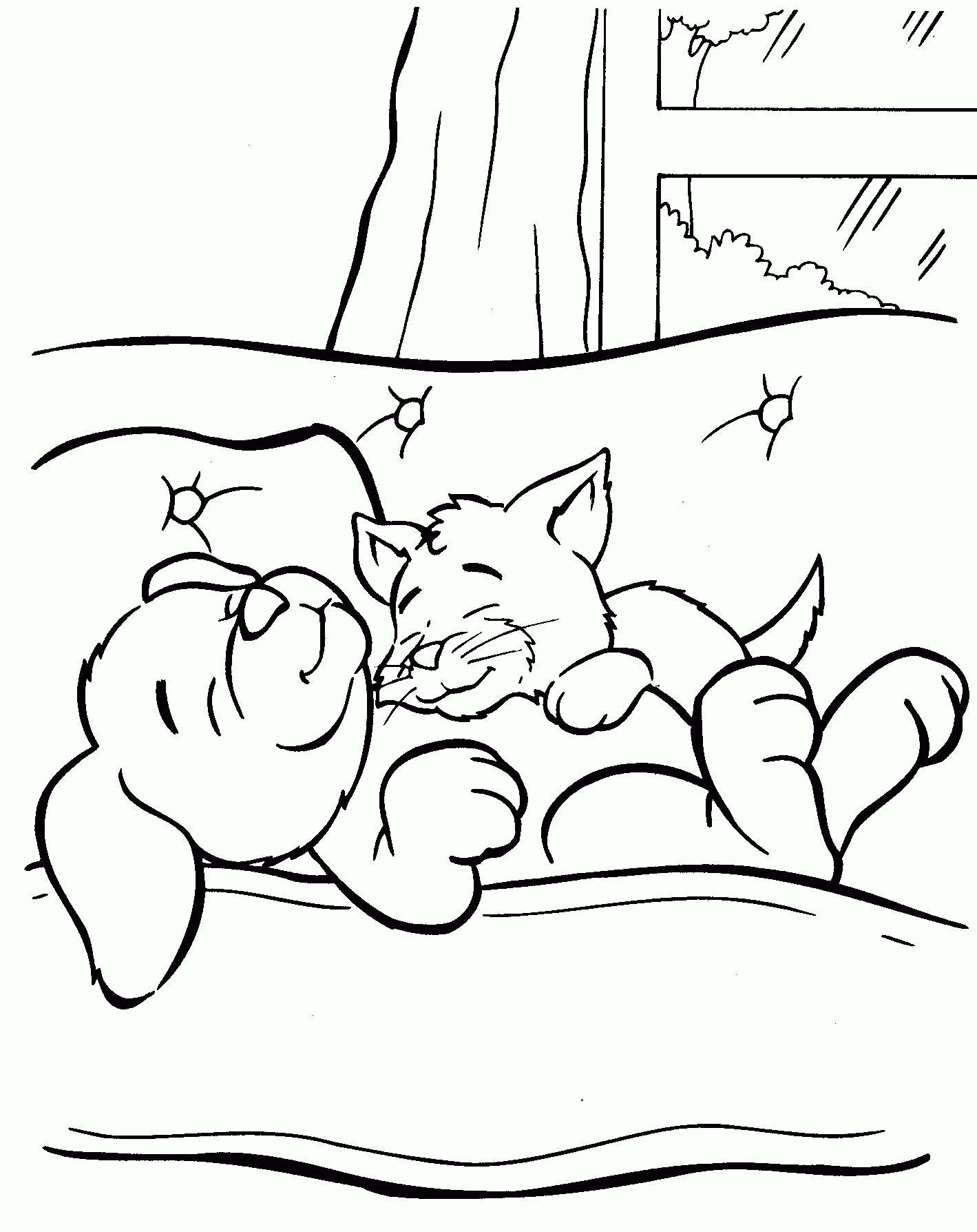 Puppy And Kitten Friends Coloring Page Printable Coloring Pages FREE