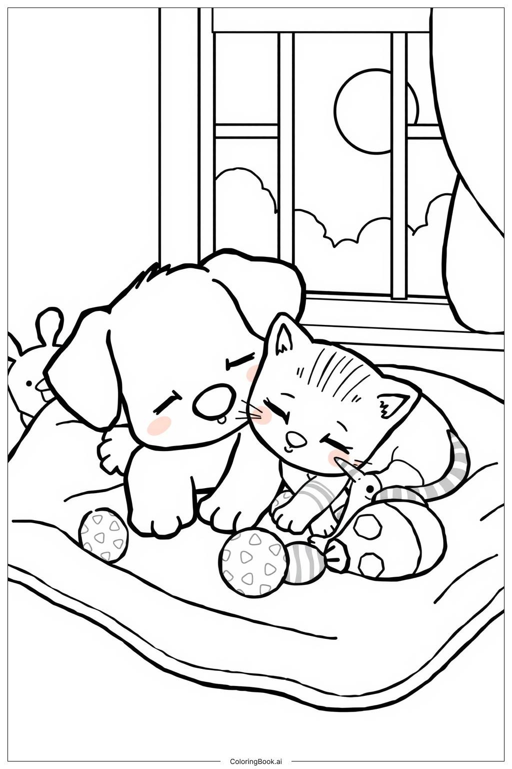 Puppy And Kitten Coloring Page Printable