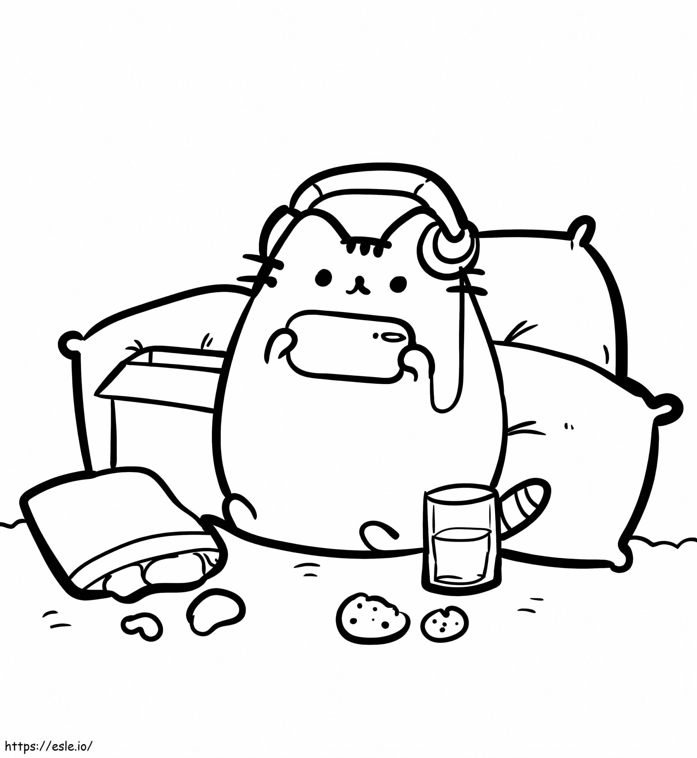 Pusheen Jugando El Juego Para Colorear