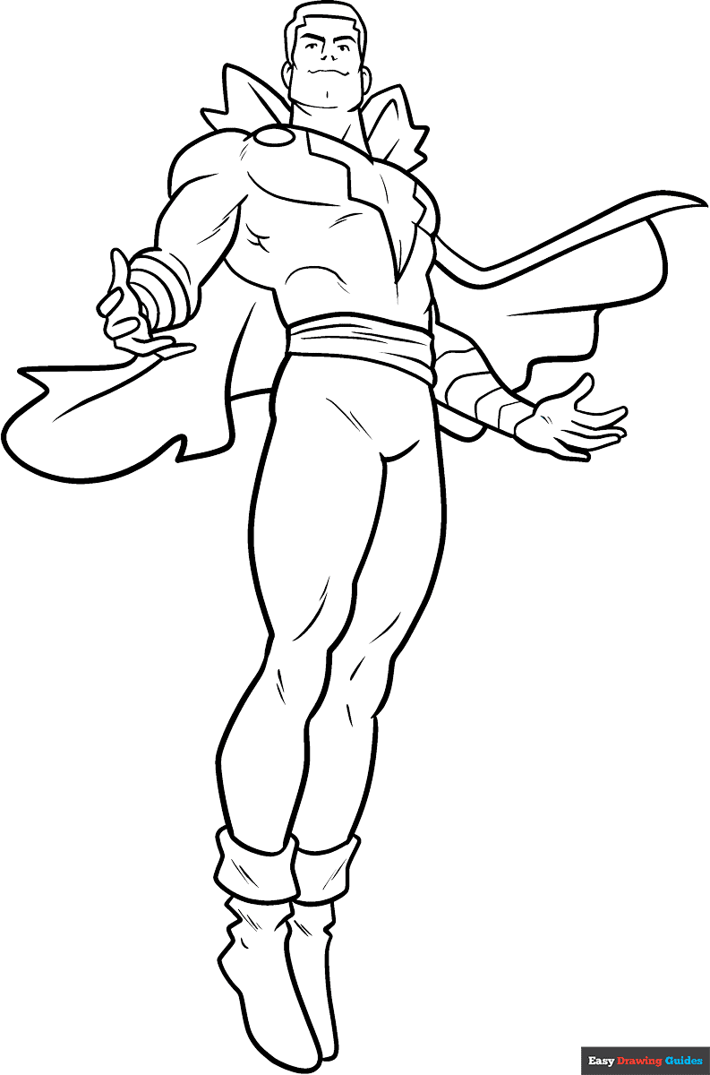 Shazam Coloring Page Easy Drawing Guides