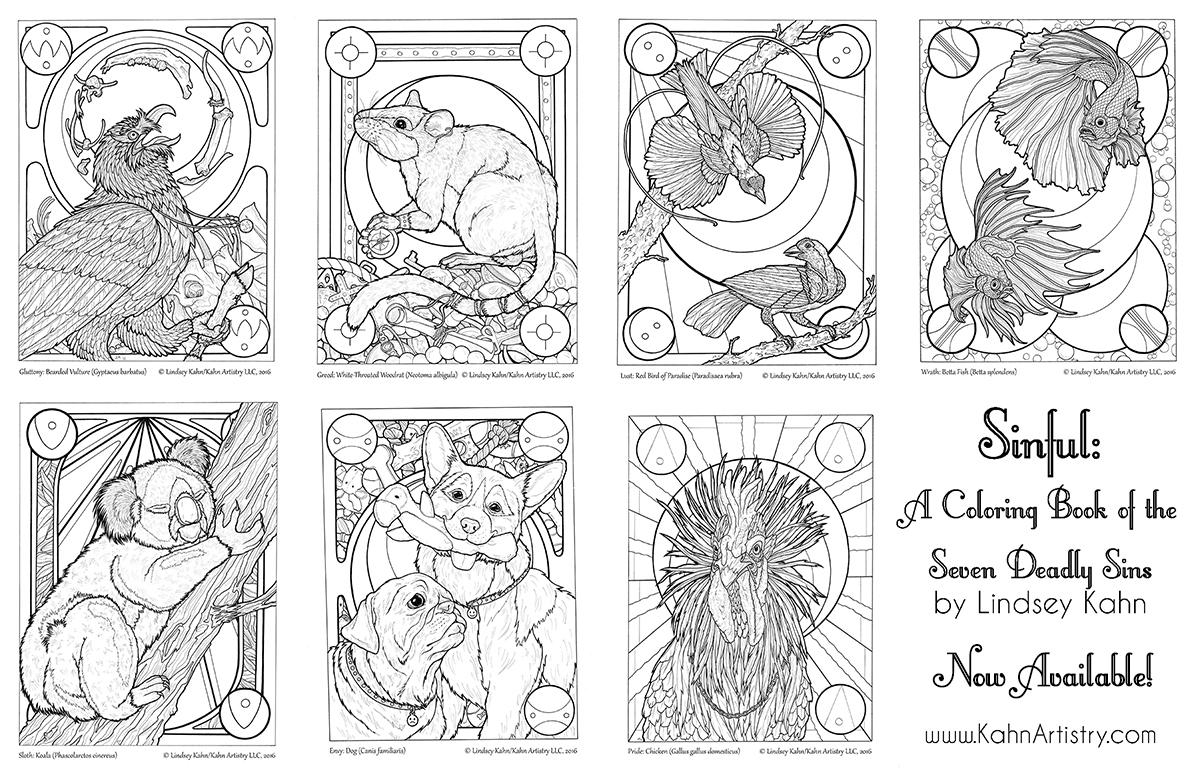 Sinful A Coloring Book Of The Seven Deadly Sins Animal Art Nouveau Adult Coloring Stress Relief Etsy