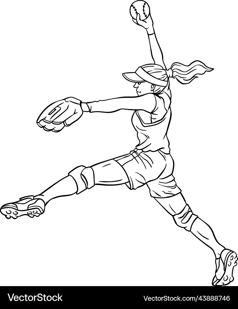 Softball Isolated Coloring Page For Kids Vector Image