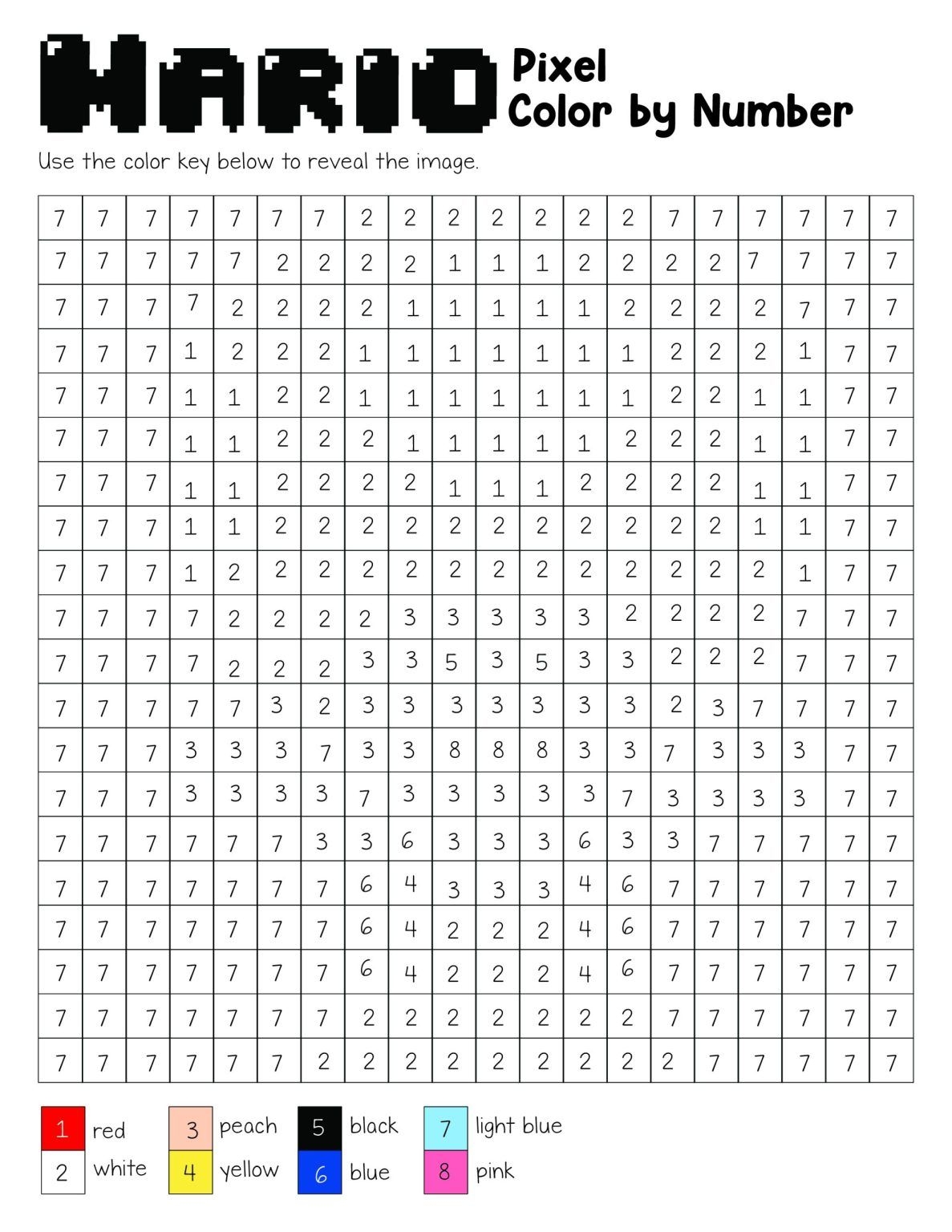 Super Mario Color By Number Coloring Page
