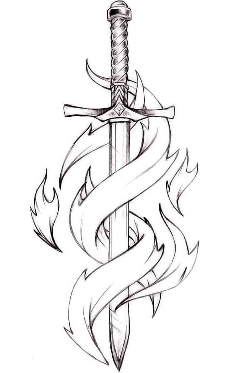 Sword With Flame Coloring Page Download Print Or Color Online For Free