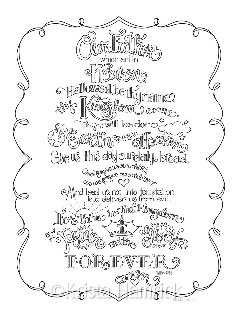 The Lord s Prayer Coloring Page In Three Sizes 8 5X11 8X10 Suitable For Framing 6X8 For Bible Journaling Tip in Etsy