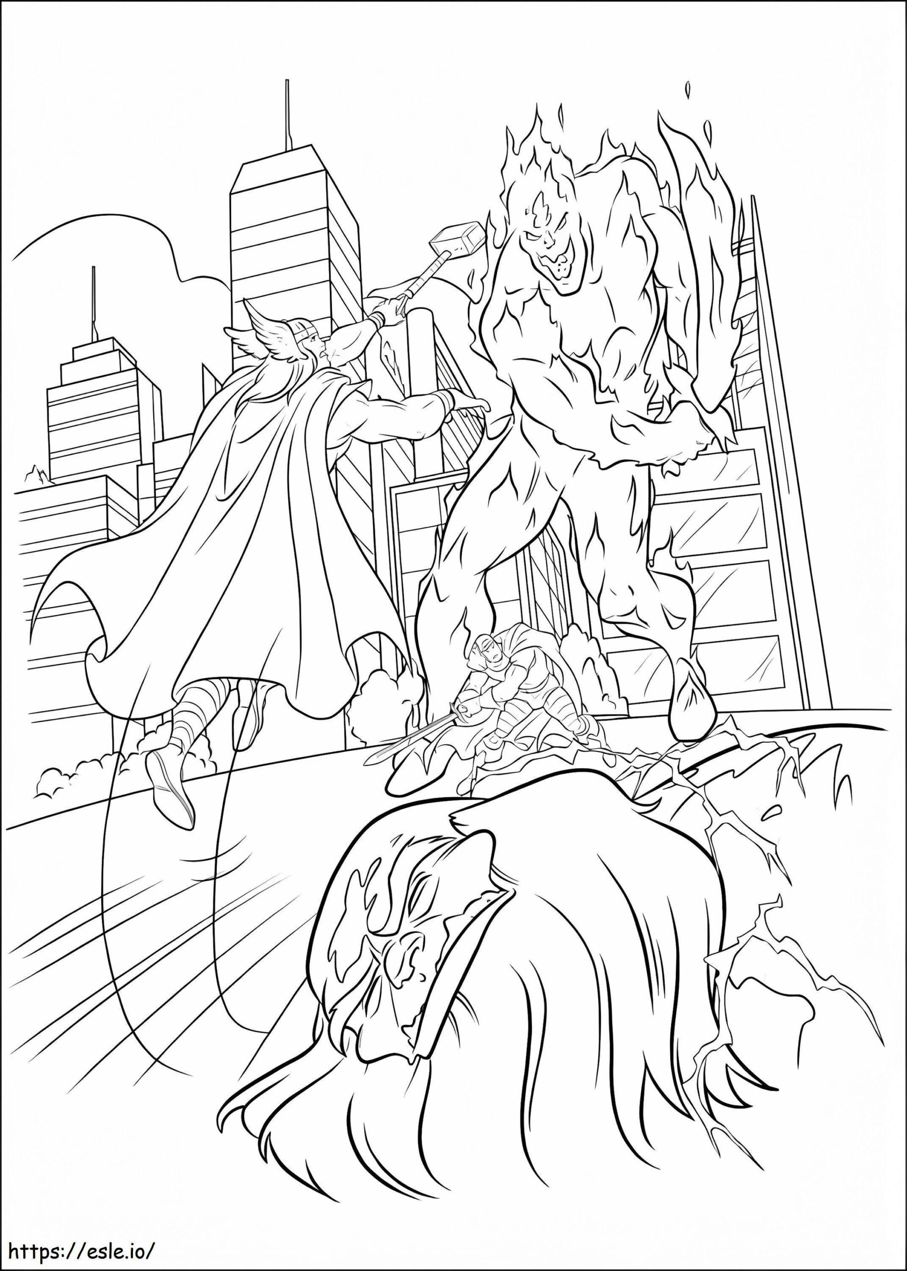 Thor Fights Monster Coloring Page