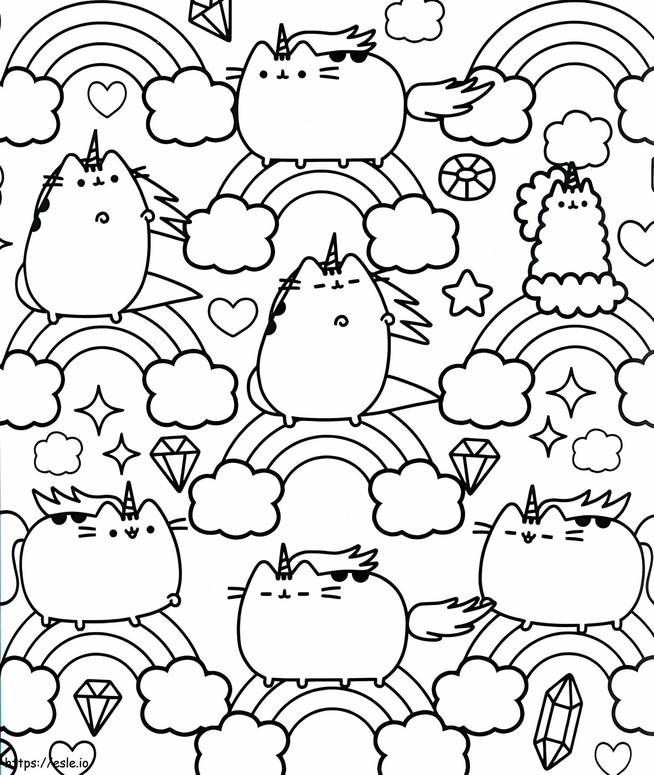 Unicorns Pusheen Cats Coloring Page