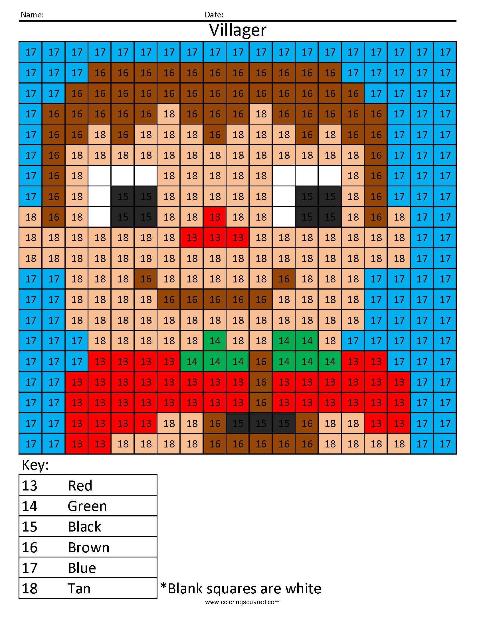 Villager Color By Number Coloring Squared