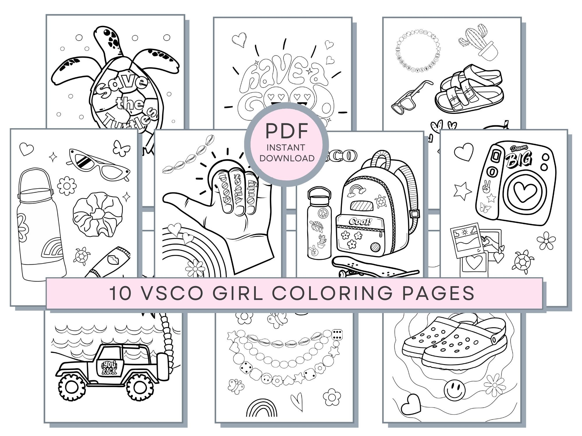 VSCO Girl Coloring Pages Teens Coloring Pages VSCO Aesthetic Coloring Teen Printables Vsco Girl PDF Teen Girl Coloring Etsy