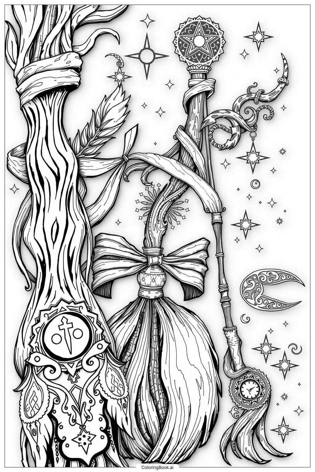 Witch Simple Broom Coloring Page Free PDF PNG Printable 