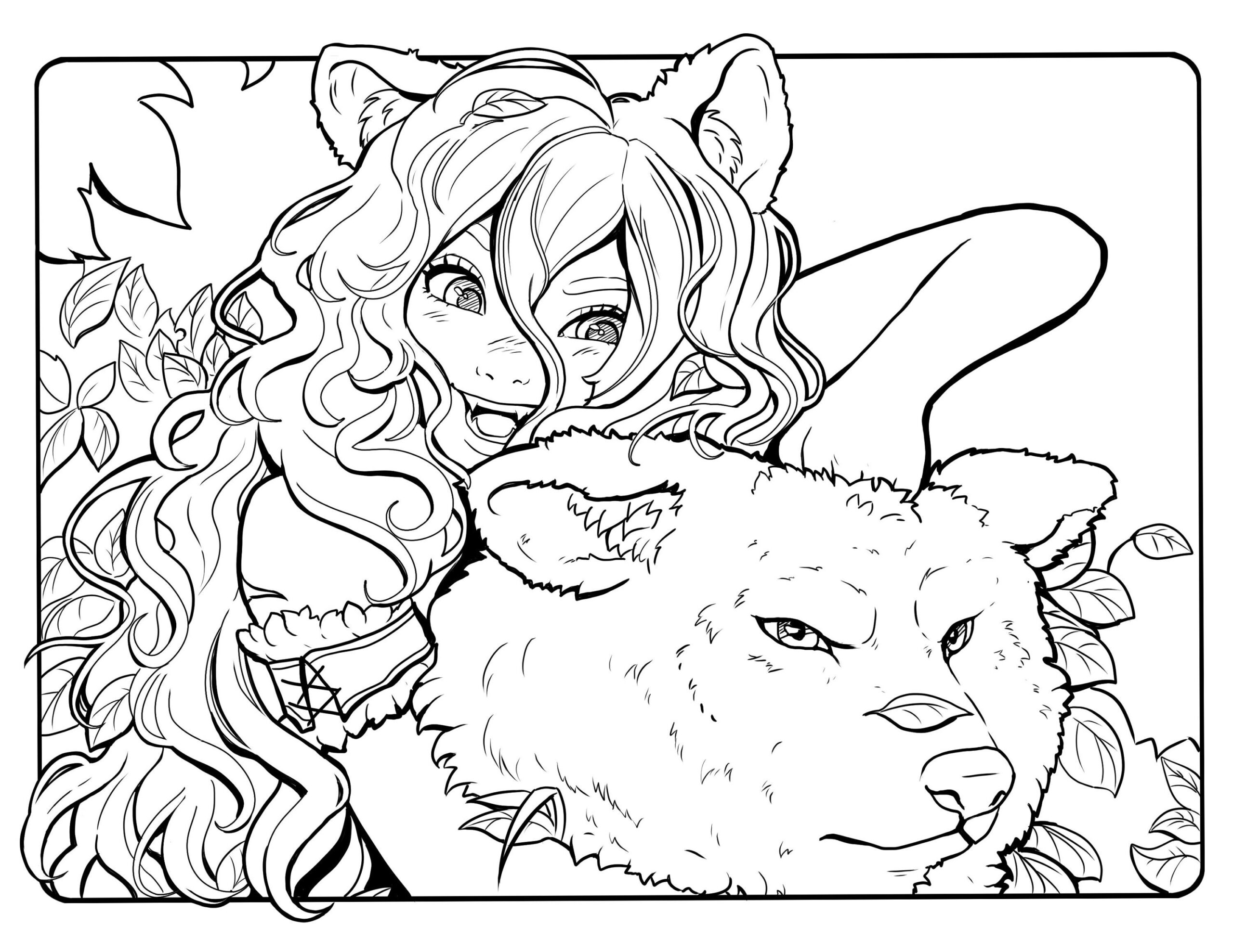 Wolf Girl Printable PDF Coloring Page Mermay Fantasy Anime Manga Moon Adult Coloring Page Etsy
