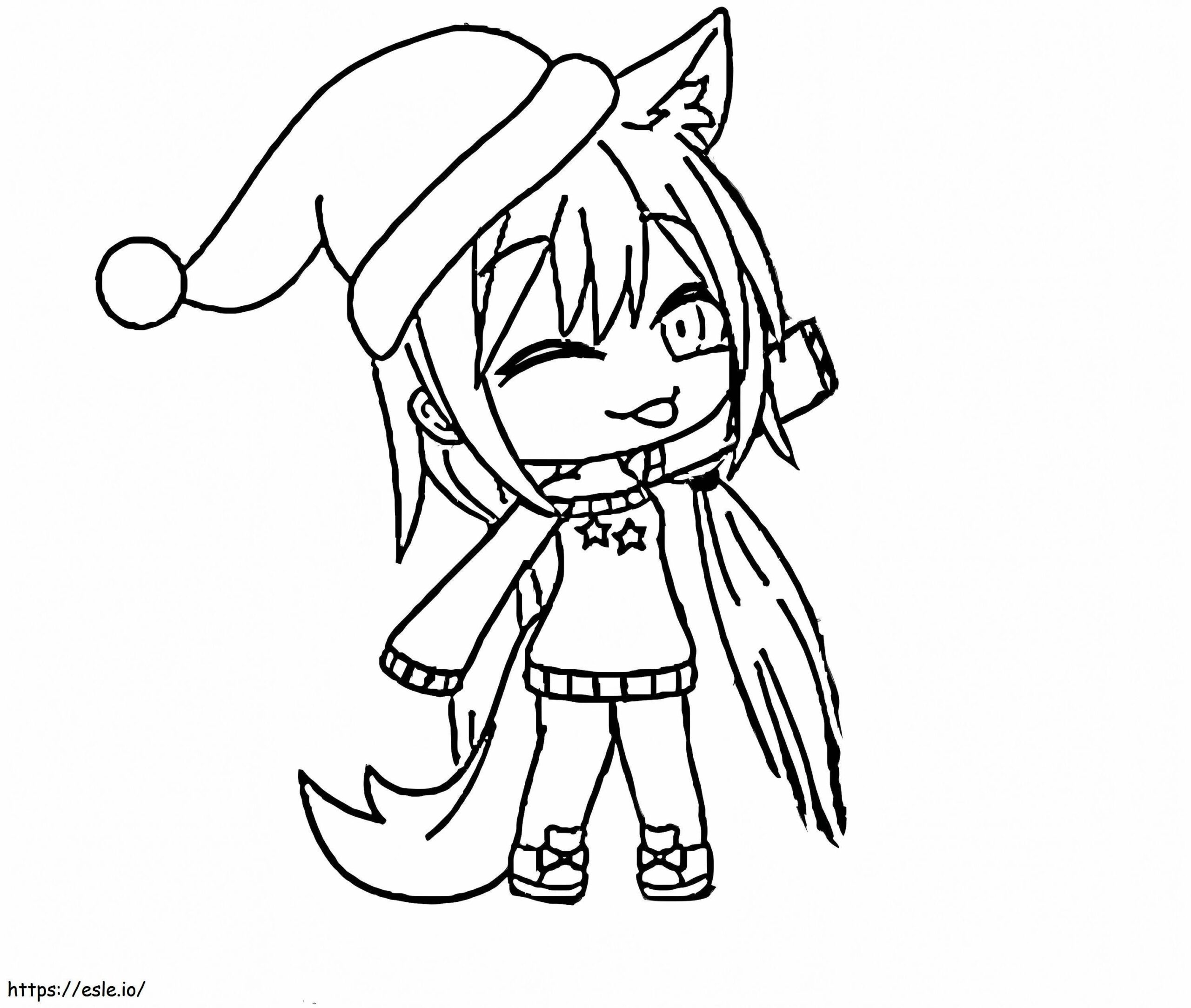 Wolf Girl With Christmas Hat Coloring Page